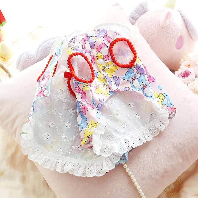 Elegant Princess Bear Printed Dress Cotton Tutu with Rabbit Ears for Small, Extra Small Dog Teddy, Pug, Chihuahua, Shih Tzu, Yorkshire Terriers Blue XS