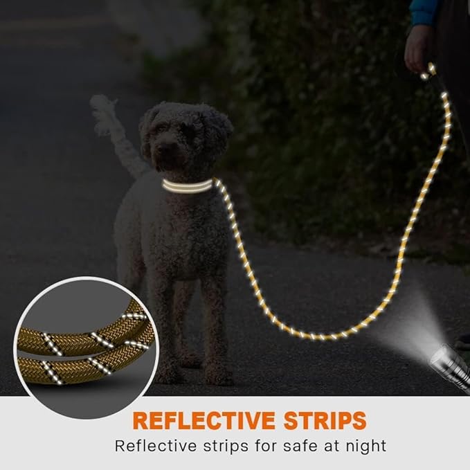 Taglory Rope Dog Leash 4 FT with Comfortable Padded Handle, Highly Reflective Threads Leash for Small Dogs, 3/8 inch, Yellow