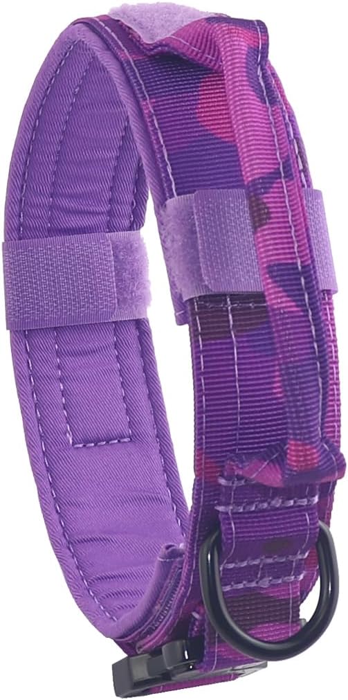 Tactical Dog Collar with Heavy Duty Metal Buckle and Control Handle for Medium Large Dogs Training(Purple Camo, Medium)