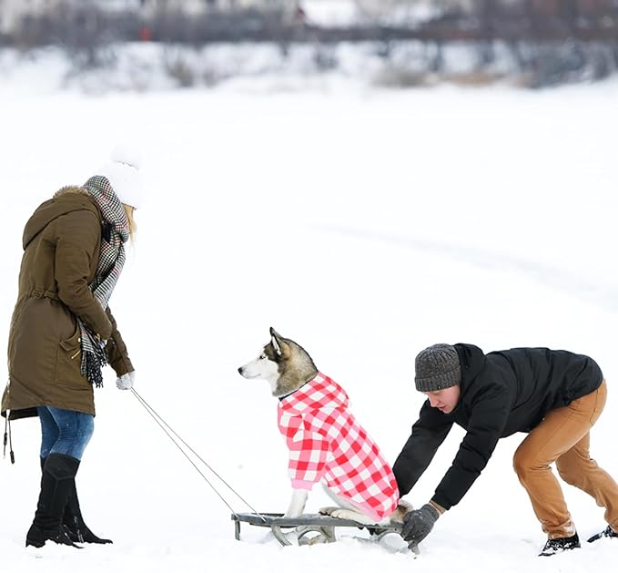 Plaid Dog Sweaters Hoodies Sweatshirts for Dogs Cats, Warm and Soft Cold Weater Coats for Christmas (Pink, X-Small)