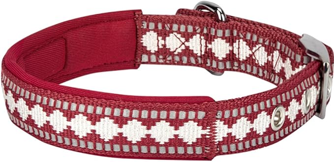 Blueberry Pet Soft & Safe 3M Reflective Jacquard Neoprene Padded Adjustable Dog Collar with Metal Buckle - Marsala Red, Neck 17-20.5", for Large Breed