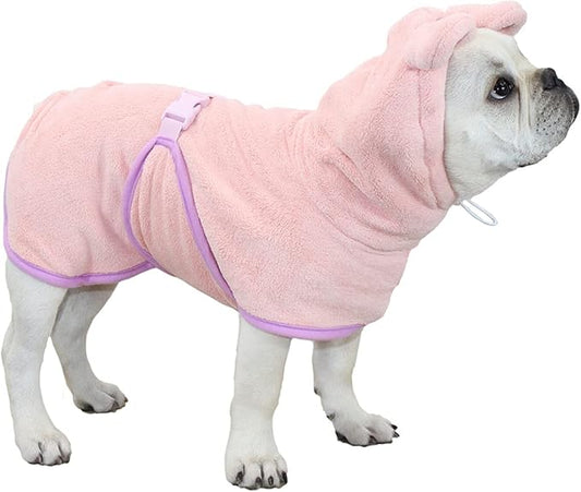 Dog Bathrobe, Microfiber Fast Drying Absorbent Hooded Bath Towel for Puppy Small Medium Large Dog Cat(Pink,XS)