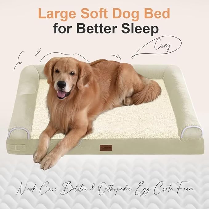 Large Dog Bed Orthopedic Washable: Beds Bolster XL Bed Big XLarge Dogs Egg Crate Foam Couch Sofa Waterproof with Removable Cover - Beige