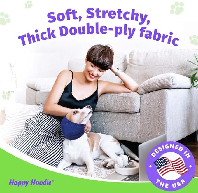 Happy Hoodie The Original Calming Band for Dogs & Cats - for Anxiety Relief – Noise Canceling for Fireworks, Thunderstorms, Pet Grooming & Force Drying - Dog Calming Aid Since 2008 (X-Large, Blue)