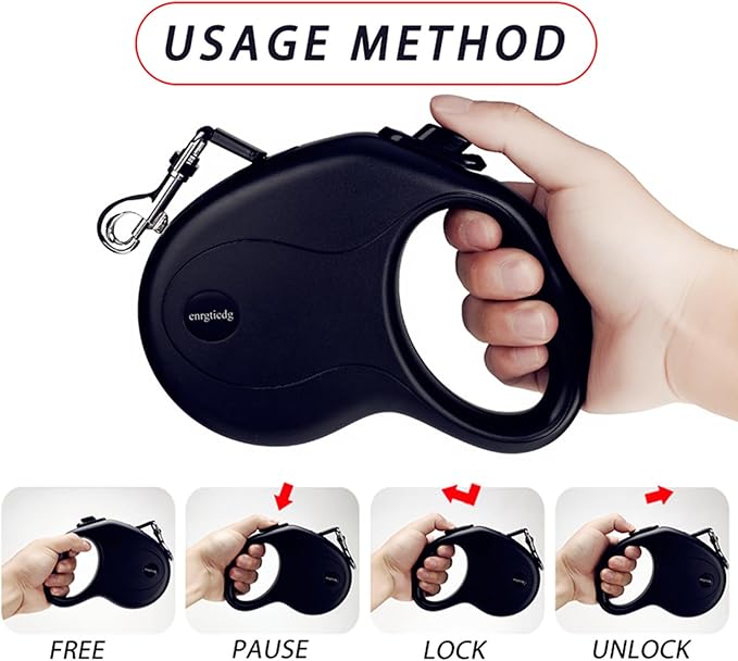 16Ft Retractable Dog Leash,Light Weight Leash for Small to Medium Dogs/Cats Up to 50lbs,Stainless Steel Spring Strong Nylon Tape, Tangle Free, One-Handed Brake.(Black)