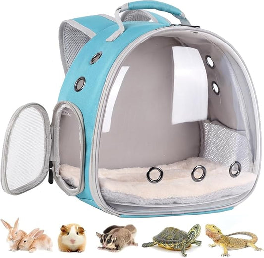 Portable Guinea Pig Backpack with Small Bag Harness and Leash Set, Space Capsule Bubble Pet Carrier Cage Travel for Rabbit, Bearded Dragon, Sugar Glider (Green, Backpack)