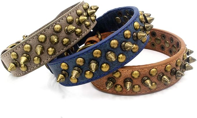 Spiked Dog Collar Soft Pu Leather Mushrooms Rivet Spike Studded Puppy Adjustable Pet Collars for Small Breeds (S, Brown1)