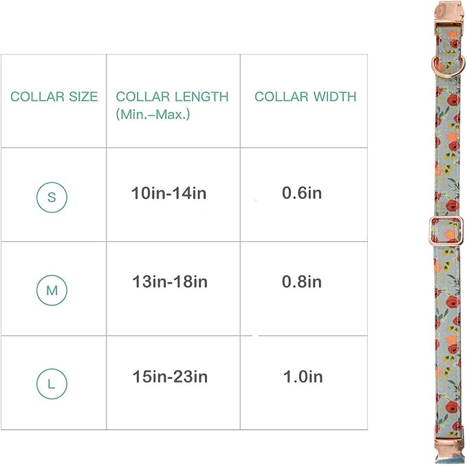 Metal Buckle Dog Collar, Durable Adjustable Dog Collar Soft for Small Medium Large Dogs (001-Flower11, S(10-14in))