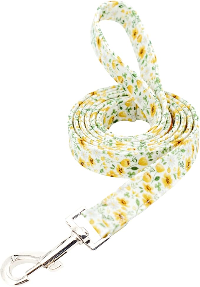 Tunkoo Dog Leash Floral with Soft Comfy Cotton Handle,Girl Pet for Small Medium Large Dogs Cats Daily Walking(Daisy Flowers,M)