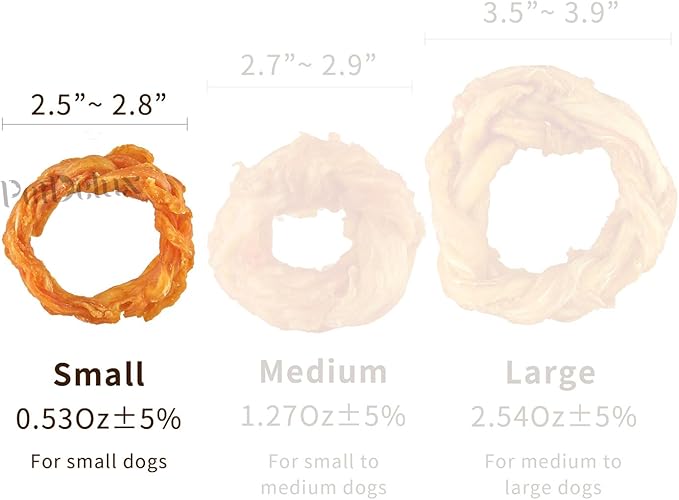 Turkey Tendons for Dogs, 100% Turkey and US Sourced Raw Material, Hypoallergenic, All Natural Human Grade Puppy Chew, Rawhide Alternative Dog Treats, 4 Units/Pack Ring (Small)