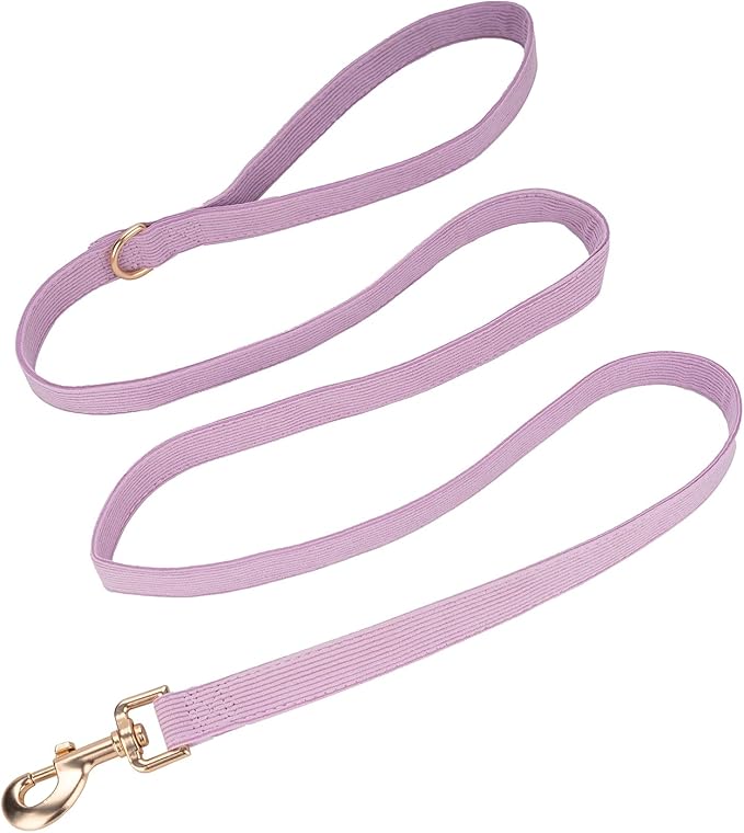 Soft Corduroy Dog Collar and Leash Set, Adjustable Cotton Dog Collars with Metal Buckle and Lead for Medium Dogs,Lilac