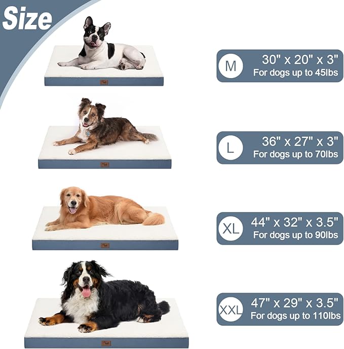 XL Dog Bed for Large Dogs, Egg Crate Foam with Removable Washable Oxford Cooling Cover, Blue White