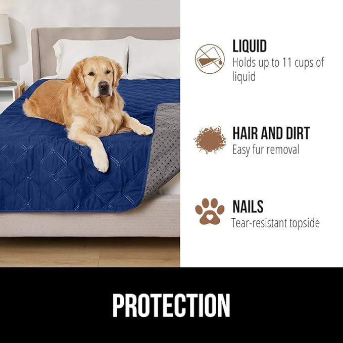 GORILLA GRIP Waterproof Dog Bed Cover 82x82, Pet Blanket for Furniture, Sofa, Couch, Crate, Car, Sofa Throw Essential for Cats and Dogs, Tear and Slip Resistant Leakproof Cushion Cover, Navy Blue