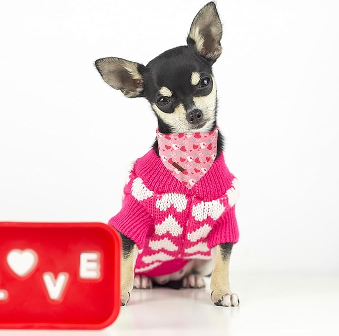 Unique Style Paws Dog Valentine's Day Bandanas 2Pcs Washable Cotton Triangle Love Heart Lock Dog Scarfs for Small Medium Large Dogs and Cats