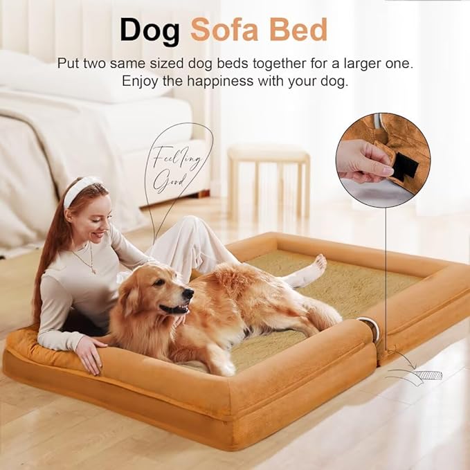 Large Dog Bed Orthopedic Washable: Beds Bolster XL Bed Big XLarge Dogs Egg Crate Foam Couch Sofa Waterproof with Removable Cover - Orange