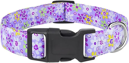 Dog Collar, Adjustable Dog Collar for Small Medium Large Dogs, Cute Puppy Collar for Boy and Girl Dogs, Cute Design for Boys Girls Male Female Dog Pet Collar(Purple Floral,L)