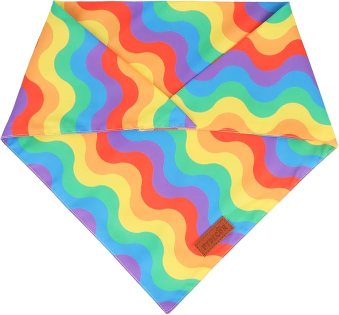 PTDECOR Rainbow Dog Bandanas Pride Day Dog Scarf Reversible Triangle LGBT+ Rainbow Bandanas for Medium Large Dogs Pets (Pride, Large)