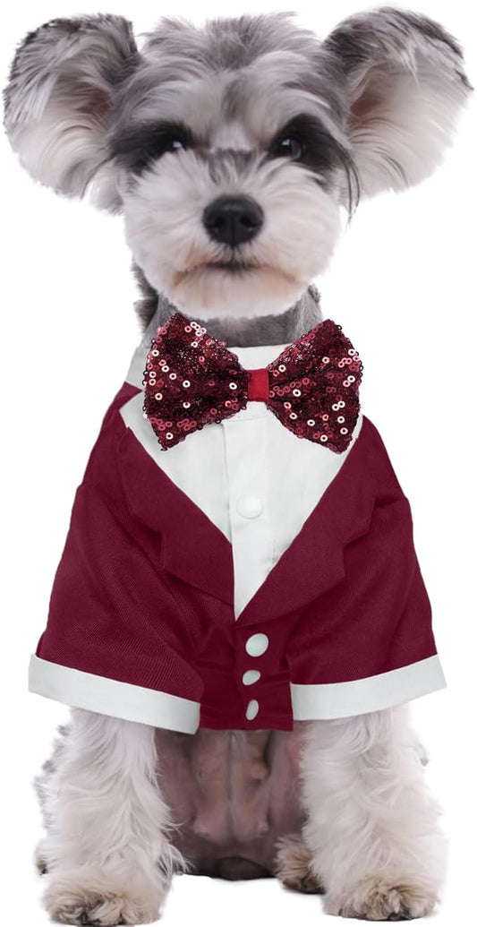 Kuoser Dog Tuxedo,Dog Wedding Suit with Bow Tie Formal Dogs Tux Pet Wedding Party Birthday Costume,Doggy Valentines Christmas Halloween Graduation Outfit Cosplay for Small Medium Large Dogs,Red 2XL