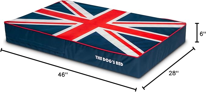 The Dog’s Bed Orthopedic Memory Foam Dog Bed, XLBlue & Red Trim UK Center Flag 46x28, Pain Relief for Arthritis, Hip & Elbow Dysplasia, Post Surgery, Supportive, Calming, Waterproof Washable