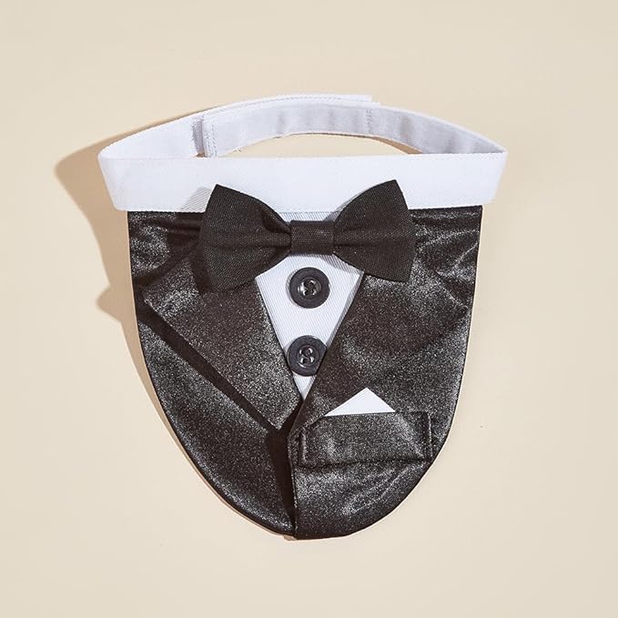 Tuxedo Dog Collar for Wedding Engagement and Birthday, Formal Dog Bandana Collar Costume with Bow Tie and Adjustable Buckle,Suitable for Small Medium Large Dog. (Black 2, S)
