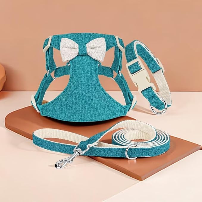 Didog Small Dog Harness Collar and Leash Set, Adjustable Lightweight Vest Harness with Cotton Soft Mesh for Small Dogs, Cats (Blue, S)