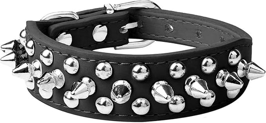 Spiked Dog Collar Soft Pu Leather Mushrooms Rivet Spike Studded Puppy Adjustable Pet Collars for Small Breeds (L, Black)