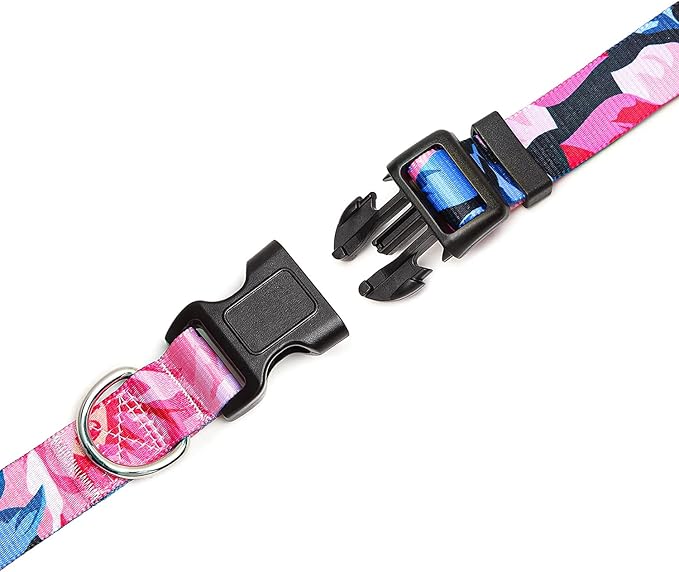 Adjustable Dog Collar with Patterns, Ultra Comfy Soft Nylon Breathable Pet Collar for Small Medium Large Dogs (M, Pink Flower)