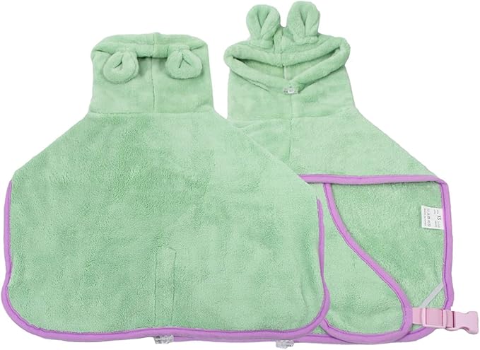 Dog Bathrobe, Microfiber Fast Drying Absorbent Hooded Bath Towel for Puppy Small Medium Large Dog Cat(Green,S)