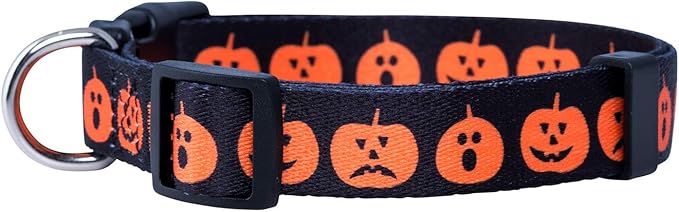 Native Pup Halloween Dog Collar- Spooky Fall Themed Horror Costume Collars- Skull, Pumpkin, Ghost, Bat, Witch, Candy Corn, Spider- Adjustable for Small, Medium, Large Breeds (Small, Big Pumpkins)