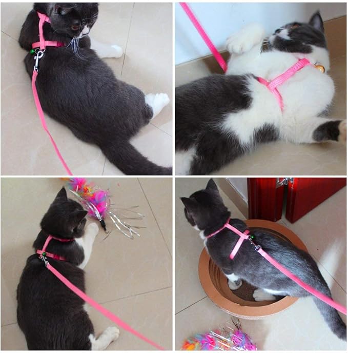 2 Pack Rabbit Harness Leash - Persuper Bunny Cat Leash Adjustable Soft Nylon Small Animal Harness Set for Walking Running Outdoor Use with Safe Bell for Puppy Dog, Pig, Kitten, Ferret, Mini Pet