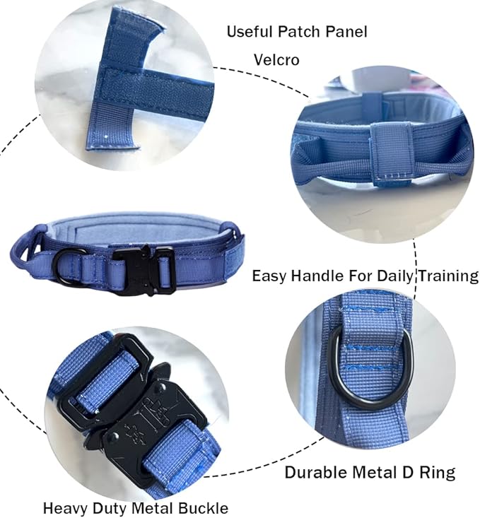 Xqpetlihai Tactical Dog Collar and Leash Set Adjustable Military Nylon Dog Collar with Control Handle and Heavy Duty Metal Buckle for Large Dogs(Dark Blue S