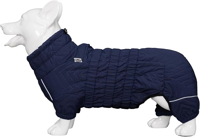 Lovelonglong Warm Dog Coat Double Layers Dog Vest, 4 Legs Covered Windproof Waterproof Reflective Warm Dog Vest Outdoor Skating Dog Costume for Corgis Dachshund Dog Navyblue D-S