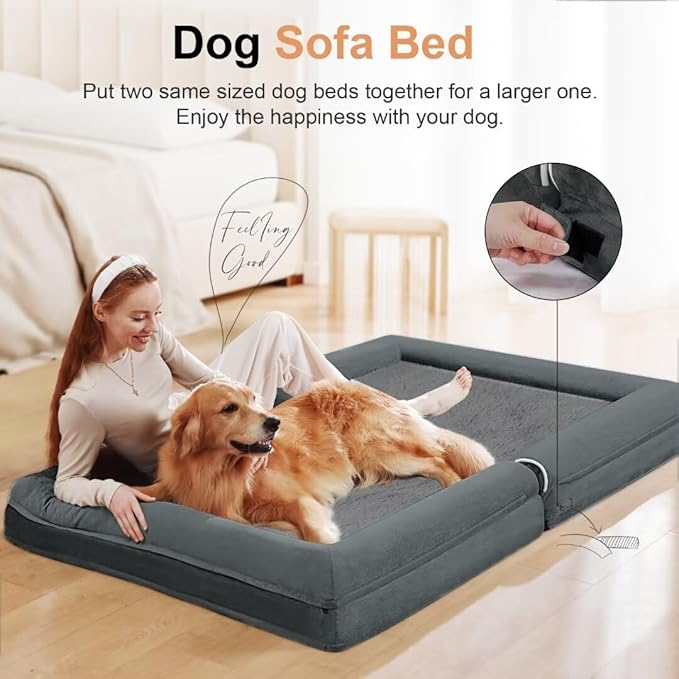 Large Dog Bed Orthopedic Washable: Beds Bolster XL Bed Big XLarge Dogs Memory Foam Couch Sofa Waterproof with Removable Cover - Dark Grey