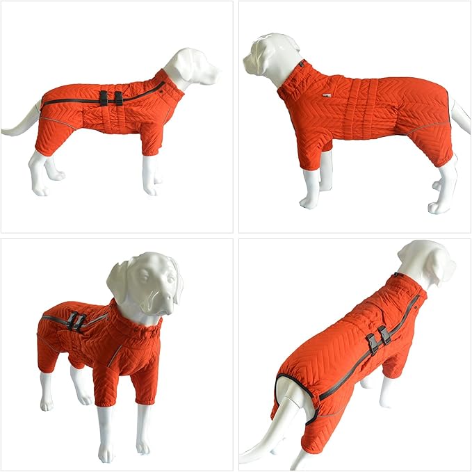 Warm Double Layers Dog Vest - 4 Legs Covered Windproof Waterproof Reflective Coat for Small Medium Large Dogs - Outdoor Skating Costume - Orange XXL