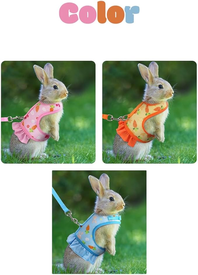 Small Animal Harness Leash & Hat Set - Breathable Mesh, Adjustable Velcro Closure - 3 Colors - Escape-Proof Vest for Bunny, Chinchilla, Guinea Pig, Hamster for All-Season