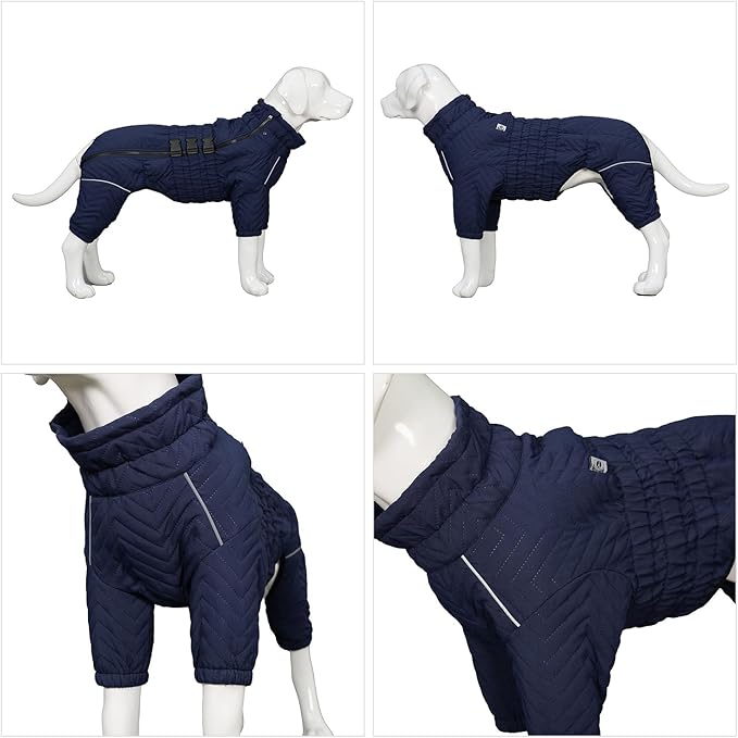 Warm Dog Coat Double Layers Dog Vest, 4 Legs Covered Windproof Waterproof Reflective Warm Dog Vest Outdoor Skating Dog Costume for Small Medium Large Dogs Navyblue 5XL