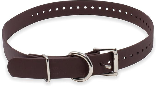 Educator Biothane Dog Collar, Waterproof, Odorproof, Metal Buckle and D Ring, Adjustable for Custom Fit, Cool and Comfortable, for Small, Medium, or Large Dogs, 1-Inch, Brown