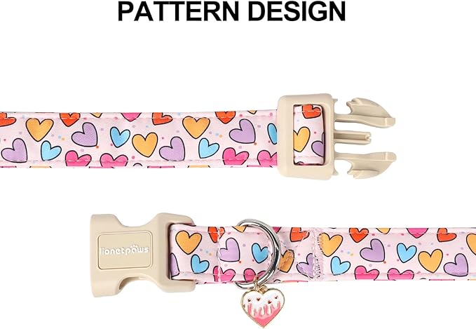 Lionet Paws Valentine's Dog Collar- Cute Spring Sweet Heart Dog Collars with Plastic Buckle, Light Adjustable Dog Collars for Medium Dogs