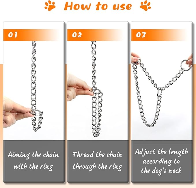 TagME Chain Choke Collar for Dogs, Adjustable Weather Proof Necklace for Medium Large Dogs, Alloy Steel Pet Training Collar