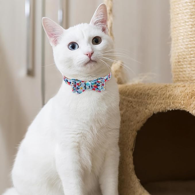 EXPAWLORER Puppy Collar and Leash Set - Embroidery Floral With Cute Flower Bow Tie, Bandana and Bell for Dogs Cats Outdoor Walking, Blue S