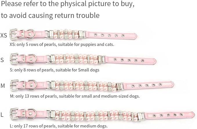 White Beaded Dog Collars, Pearl Cat Collar Leash Set Pu Leather Puppy Necklace with Crystal Rhinestone Diamond for Girl Kitten XXSmall Small Medium Female Dogs Jewelry Wedding & Birthday Party, M