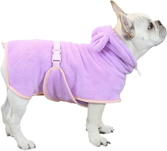 Dog Bathrobe, Microfiber Fast Drying Absorbent Hooded Bath Towel for Puppy Small Medium Large Dog Cat(Purple,XS)