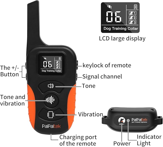 PaiPaitek Vibrating Collar No Shock for 3 Dogs Training, 3300ft Dog Training Collars with Vibration(1-9), Beep(1-9), Security Lock, Waterproof & Rechargeable Buzz Collar for Dogs 5-120 lbs - No Prongs