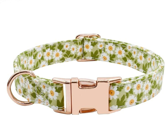 Metal Buckle Dog Collar, Durable Adjustable Dog Collar Soft for Small Medium Large Dogs (003-Green Flower, S(10-14in)