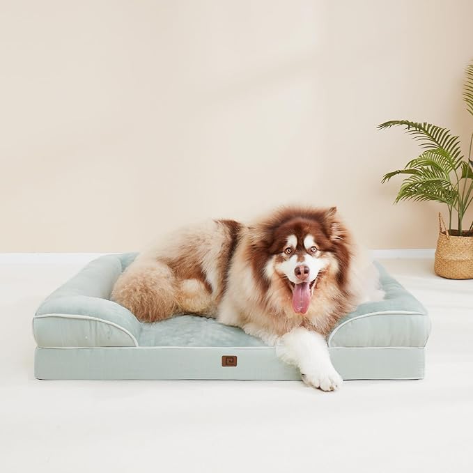 EHEYCIGA Orthopedic XL Dog Beds, Waterproof Memory Foam Dog Bed for Extra Large Dogs, Non-Slip Bottom and Egg-Crate Foam Big Pet Couch Bed with Washable Removable Cover, Sage Green