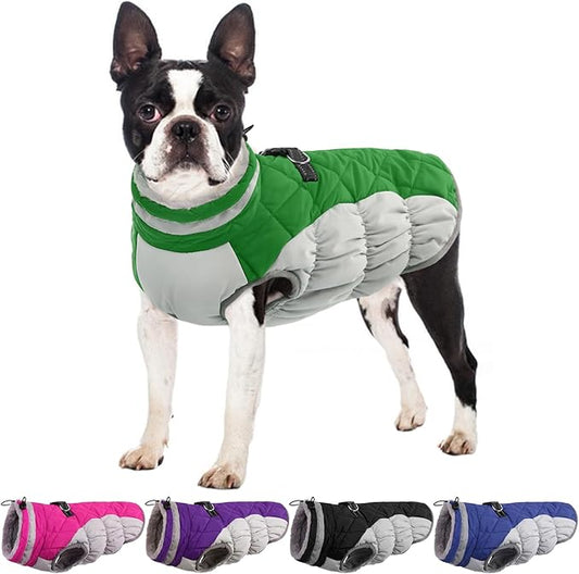 Winter Dog Coat,Large Dog Jacket,Waterproof Pet Jacket with Back Zipper,Pet Coat with Harness Built in,Warm Dogs Coat with Fleece Lined, Snow Jacket Clothes French Bulldog Shiba Inu,Green,L
