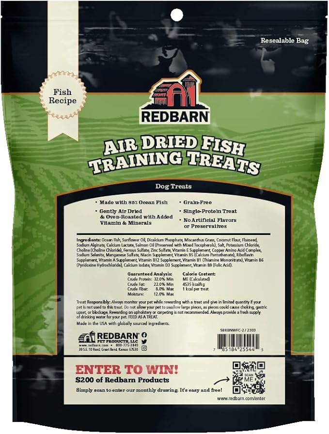Redbarn Pet Products All-Natural Air Dried Fish Training Treats for Puppies & Dogs – Grain-Free Single Protein Rewards Made in USA for Small, Medium, & Large Breeds - 6 oz Resealable Bag, Pack of 1