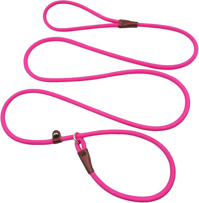 MayPaw Slip Lead Control Leash for Dogs No Pull, 13+ Colors Classic Dog Lead 7FT Pet Slip Leash, 1/4” Rope Leashes for Small Medium Animals (7ft*1/4", Rose red)