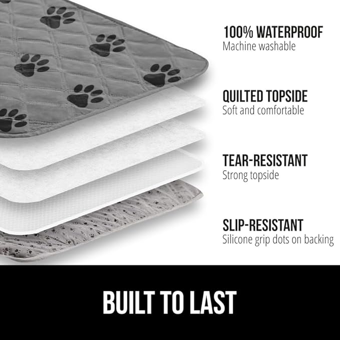 GORILLA GRIP Waterproof Dog Bed Cover 68x82, Pet Blanket for Furniture, Sofa, Couch, Crate, Car, Sofa Throw Essential for Cats and Dogs, Tear and Slip Resistant Leakproof Cushion Cover, Gray Black Paw