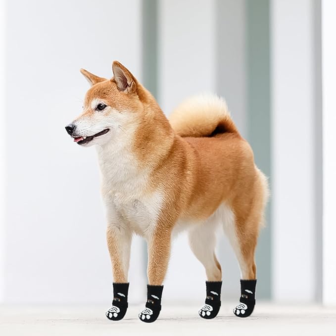 PUPTECK Non-Slip Dog Socks Double Sides Grips for Hardwood Floors Prevents Licking, Dog Shoes for Hot Pavement Booties for Senior Small Medium Large Dogs